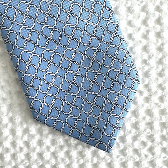 Hermes Paris Light Blue Horseshoe Tie Silk Equestrian Preppy Academia Old Money - Picture 1 of 6